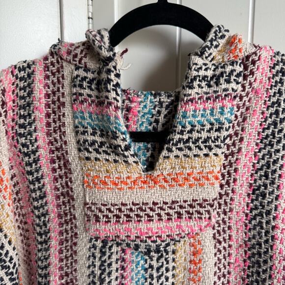 Tan and Pink Striped Sweatshirt Baja Style Mexican Poncho Hoodie Drug Rug‎ - Picture 3 of 5
